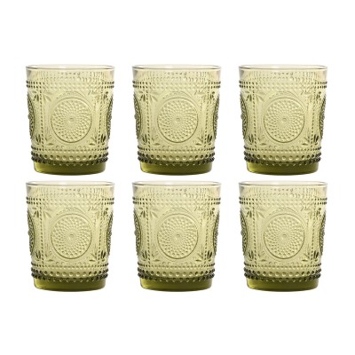 Set of glasses Home ESPRIT Green Crystal With relief 310 ml (6 Units)
