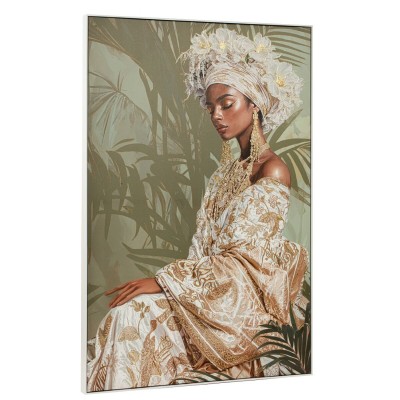 Painting Home ESPRIT White Green Colonial African Woman 100 x 4,5 x 150 cm