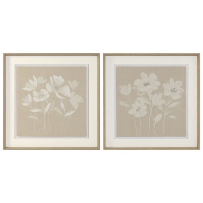 Painting Home ESPRIT White Beige Flowers Shabby Chic 62,5 X 3,8 X 62,5 CM (2 Units)