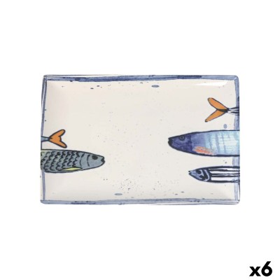 Serving Platter La Mediterránea Peixe 2.0 Multicolour Ceramic Rectangular 30 x 20 x 2,5 cm (6 Units)