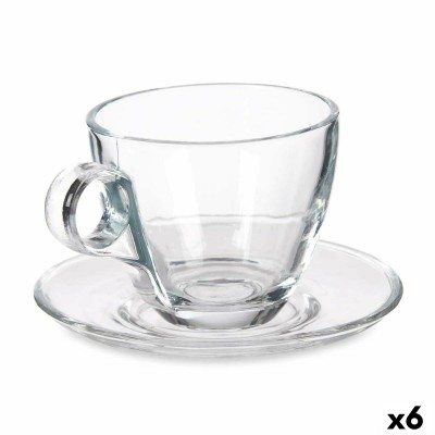 Tasse avec sous-tasse Vivalto Transparent verre 170 ml (6 Unités)