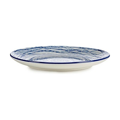 Flat Plate Vessia Blue White Porcelain Stripes 24 x 2,8 x 24 cm