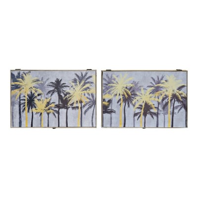 Boîte Décorative DKD Home Decor Noir Doré Bois MDF Palmiers Tropical Compteur (2 Unités)