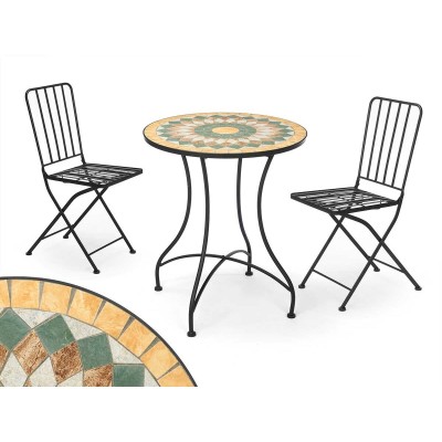 Table and 2 chairs Ibergarden Mosaico-Forja Black Ocre 100 x 30 x 65 cm