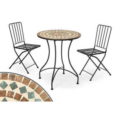 Table avec 2 chaises Ibergarden Mosaico-Forja Marron Noir 100 x 30 x 65 cm