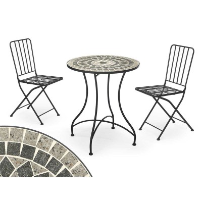Table avec 2 chaises Ibergarden Mosaico-Forja Noir Gris 100 x 30 x 65 cm