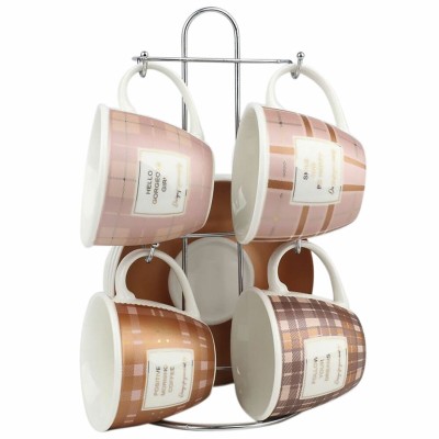 Ensemble de tasses à café DKD Home Decor Blanc Marron Rose Métal Porcelaine 210 ml