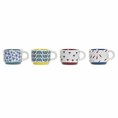Piece Coffee Cup Set DKD Home Decor Yellow Blue Multicolour Turquoise Maroon Metal Stoneware 150 ml