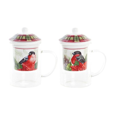 Teacup DKD Home Decor Bird Crystal Porcelain Red (300 ml) (2 Units)