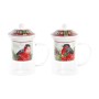 Tasse à infusion DKD Home Decor Oiseau Verre Porcelaine Rouge (300 ml) (2 Unités)