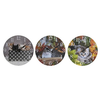 Wall Clock DKD Home Decor Multicolour Cats MDF Wood (34 x 4 x 34 cm) (3 Units)