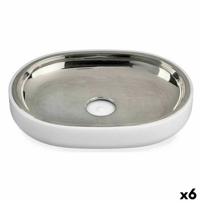 Soap dish Berilo White Silver Stainless steel Plastic 9,5 x 2,5 x 13 cm 13 x 2,5 x 9,5 cm (6 Units)