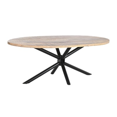 Table de Salle à Manger DKD Home Decor Naturel Noir Métal Bois de manguier 200 x 100 x 76 cm