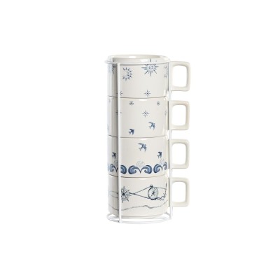 Ensemble de tasses à café DKD Home Decor Bleu Blanc Métal Dolomite 260 ml