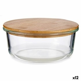 Round Lunch Box with Lid Vivalto Transparent Bamboo Borosilicate Glass (12 Units)