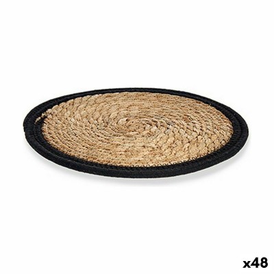 Table Mat Gift Decor Black Natural Natural Fibre 30 x 1 x 30 cm (48 Units)