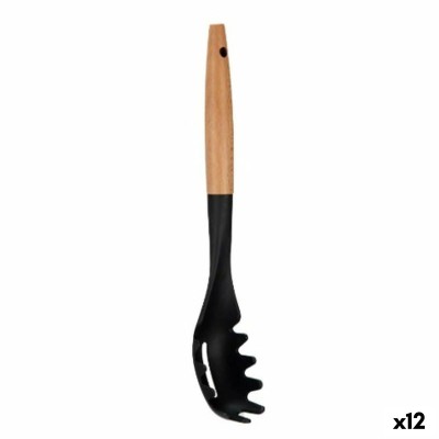 Pasta Spoon Kinvara Black Natural Wood Plastic 6 x 33,5 x 6 cm 6 x 33,5 cm (12 Units)
