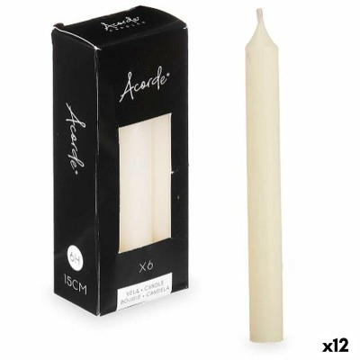 Ensemble de Bougies Acorde Crème 2 x 2 x 15 cm 6 x 15 x 4 cm (12 Unités)