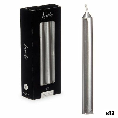 Candle Set Acorde Silver 2 x 2 x 20 cm 8,5 x 20,5 x 4,5 cm 9 x 21 x 4,5 cm (12 Units)