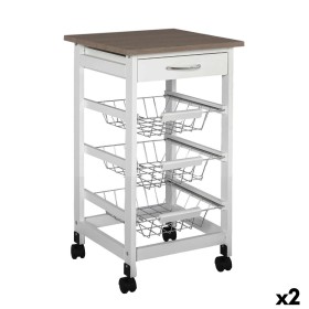 Vegetable trolley MobleKit White Brown Wood Metal 37 x 37 x 76 cm (2 Units)