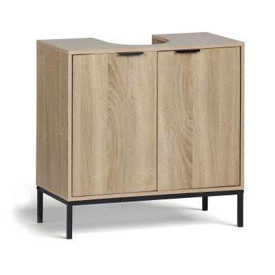 meuble bas pour lavabo MobleKit Marron Noir Bois Métal 60 x 30 x 60 cm