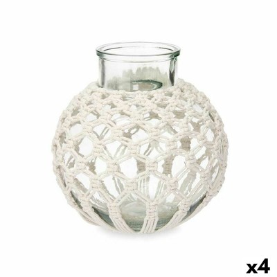 Vase Gift Decor White Transparent Cloth Glass Macrame 25 x 26,5 x 25 cm (4 Units)