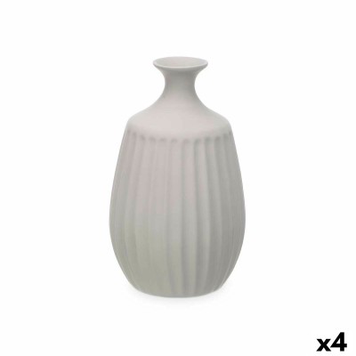 Vase Gift Decor Grey Ceramic Stripes 19 x 31 x 19 cm (4 Units)