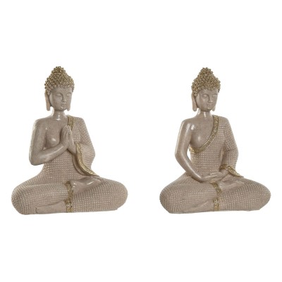 Figurine Décorative Home ESPRIT Crème Doré Buda Oriental 23 x 12 x 28 cm (2 Unités)