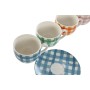 Set of 6 Cups with Plate Home ESPRIT Blue Green Orange Pink Porcelain Stripes Mediterranean 240 ml