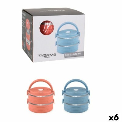 Ensemble de Boîtes à Lunch ThermoSport Bleu Rouge Acier Plastique 600 ml 2 Pièces (6 Unités)