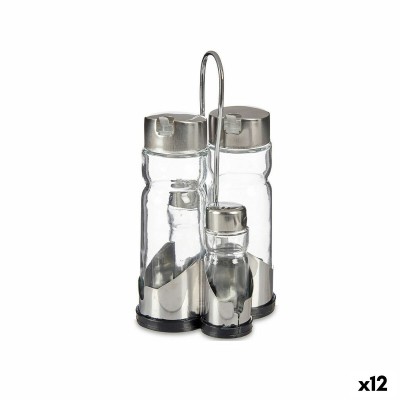 Condiment Set Anna Transparent Silver 10 x 10 x 21 cm (12 Units)