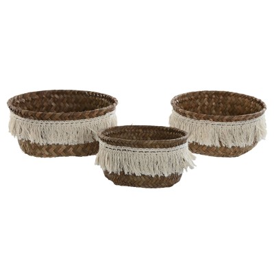 Set de basket Home ESPRIT Fibre naturelle Boho Usé 16 x 16 x 6 cm
