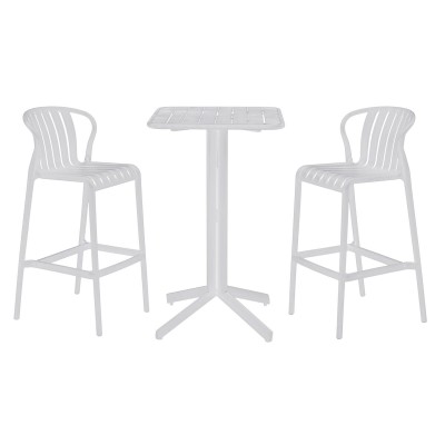Table set with 2 chairs Home ESPRIT White Metal polypropylene 60 x 60 x 102 cm