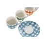 Jeu de 6 tasses avec plat Home ESPRIT Bleu Blanc Vert Orange Rose Porcelaine Rayures méditerranéen 90 ml
