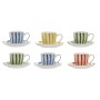 Set of 6 Cups with Plate Home ESPRIT Yellow Blue Green Coral Porcelain Stripes Mediterranean 90 ml
