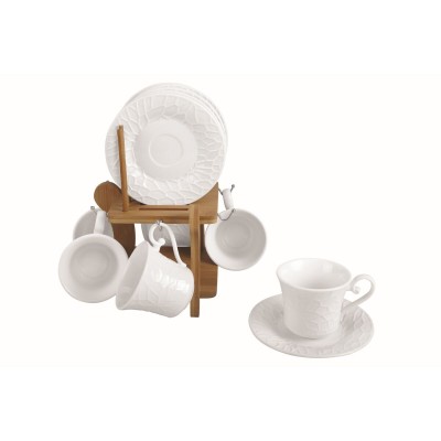 Piece Coffee Cup Set Home ESPRIT White Bamboo Porcelain 200 ml