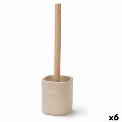 Brosse de salle de wc Berilo Blanc Beige Bois Polyrésine 9,6 x 37 x 9,5 cm (6 Unités)