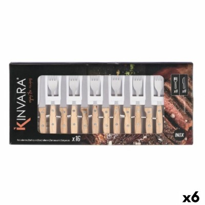 Couverts Kinvara Marron Argenté Bois Métal 16 Pièces (6 Unités)