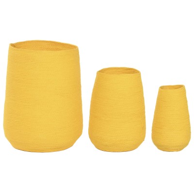 Cache-pot Home ESPRIT Jaune Fibre Urbaine 30 x 30 x 60 cm (3 Pièces)