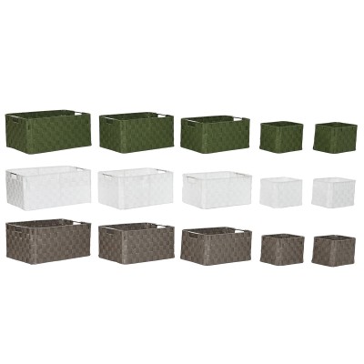 Set de basket Home ESPRIT Vert Gris Crème Métal polypropylène 44 x 32 x 20 cm (3 Unités)