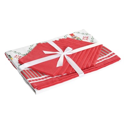 Nappe enduite antitache Home ESPRIT Blanc Rouge Vert Beige (9 Pièces)