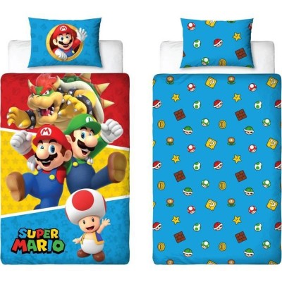 Parure de couette Mario Bros 25 x 4 x 30 cm Multicouleur Lit 2 persones 2 Pièces