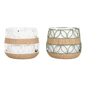 Panier décoratif Home ESPRIT Blanc Vert Fibre naturelle (2 Unités)
