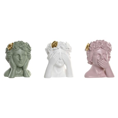 Cache-pot Home ESPRIT Blanc Vert Rose Doré Résine Urbaine 16,5 X 16,5 X 20,5 cm (3 Unités)