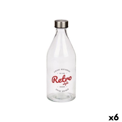 Glass Bottle Vivalto Retro Transparent Silver Glass Steel 1 L (6 Units)