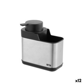 Distributeur de Liquide Vaisselle 2 en 1 Quttin 13,6 x 8 x 14,5 cm Noir Argenté (12 Unités)