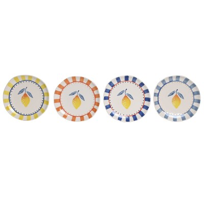 Assiette plate Home ESPRIT Jaune Bleu Blanc Orange Grès Citron méditerranéen (4 Unités)