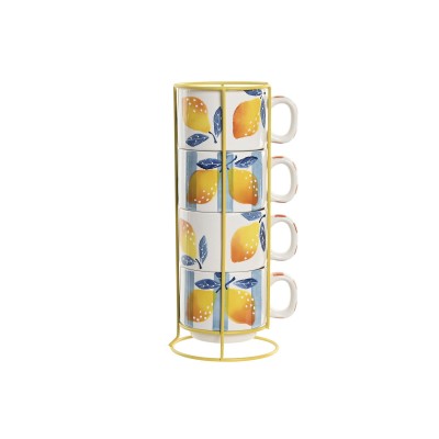 Ensemble de tasses à café Home ESPRIT Jaune Bleu Blanc Orange Métal Dolomite 260 ml