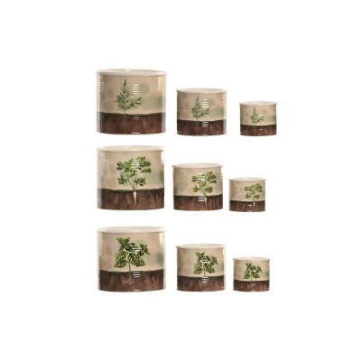 Planter Home ESPRIT Brown Green Ceramic Cottage 13,6 X 13,6 X 11,8 CM (3 Pieces) (3 Units)