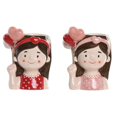 Cache-pot Home ESPRIT Rouge Rose Céramique chica Urbaine 12 x 9 x 16 cm (2 Unités)